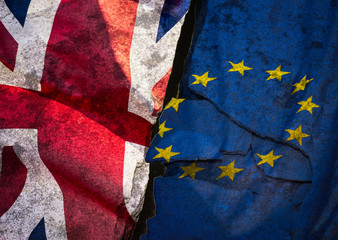 Brexit Flag Fine Art, European Union Flag blended with British Union Jack Flag on Stone texture