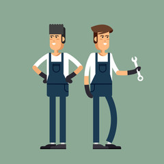 Cool vector illustration on broken car in auto repair shop being