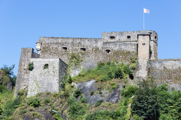 View at walls of medieval Castle Bouillon in Belgium