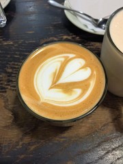 Delicious cappuccino coffee with a beautiful pattern 