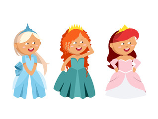 Princesses vector set cute collection of beautiful characters.