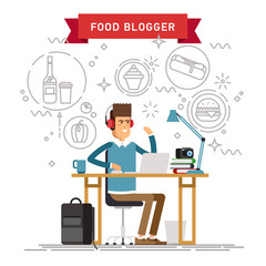 Creative work concept vector background with young adult