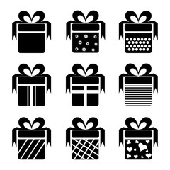 Black gift box icons. Vector illustration