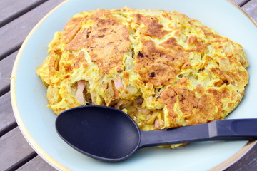 omelette ,lardons,oignon,pomme de terre,
