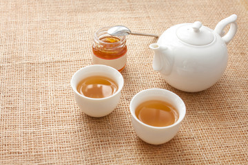 Cup of tea with teapot