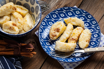 Lazy dumplings with cinnamon and sugar.