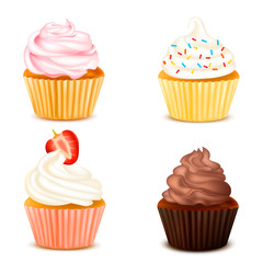 Four Colorful Cupcakes Isolated Set