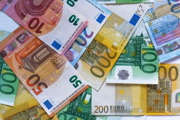 Banknotes of the euro isolated. Cash. Large bills.