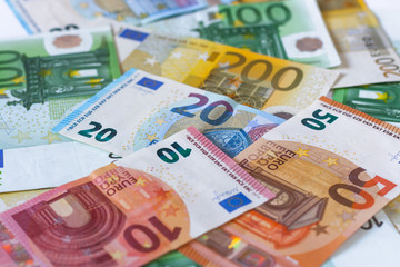 Banknotes of the euro isolated. Cash. Large bills.
