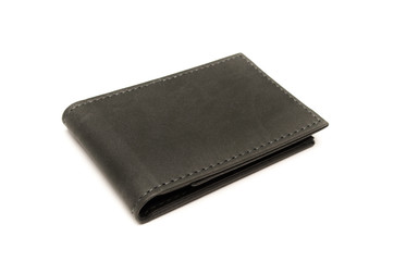 Gray wallet isolated on white background. Gray leather business card holder.