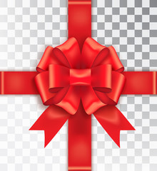 Realistic bow red satinisolated on a transparent background.