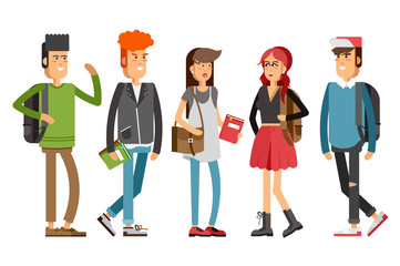 Flat illustratuion set of students
