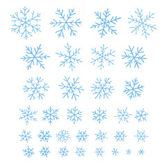 Set of different hand-drawn snowflakes