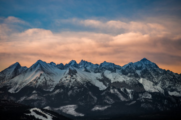 Obraz na płótnie Canvas Morning panorama of snowyTatra Mountains, Poland