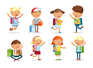 pupils with school backpacks