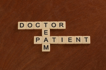 Crossword puzzle with words Doctor, Patient, Team. Healthcare concept.