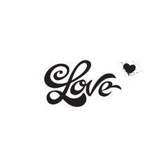 Love handwritten calligraphy with splashes heart