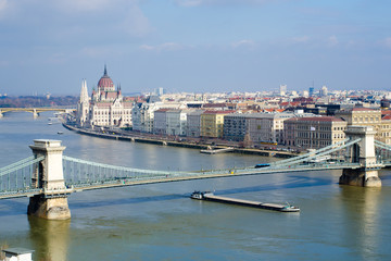 Chain Bridge on Danube river in Budapest city, Hungary