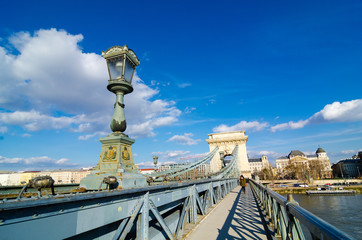 Fototapeta na wymiar Chain Bridge on Danube river in Budapest city, Hungary