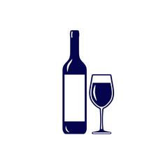 Wine bottle with glass icon isolated on white background