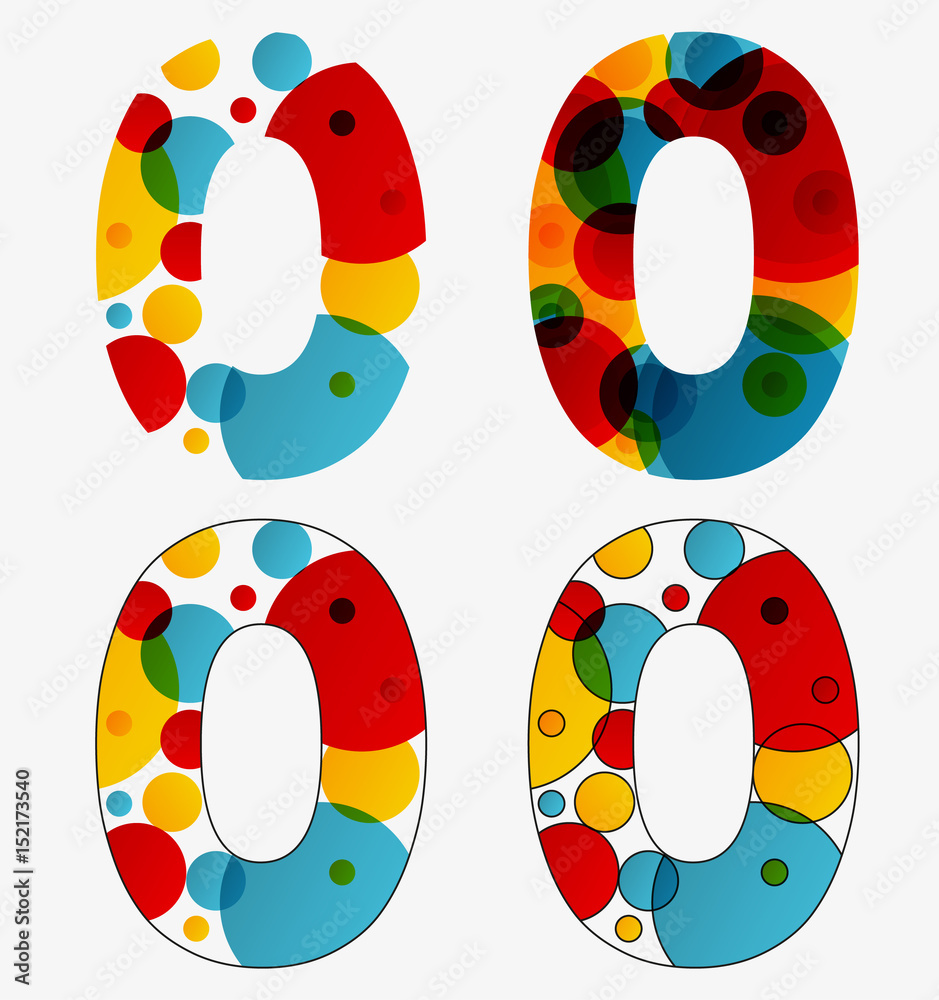 Fototapete set of 4 isolated abstract lava lamp styled number zero - 0, first simple, second multiplied, third 