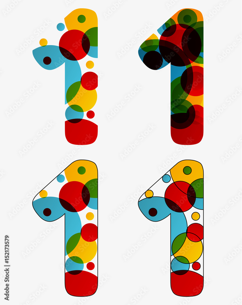 Fototapete set of 4 isolated abstract lava lamp styled number one - 1, first simple, second multiplied, third w