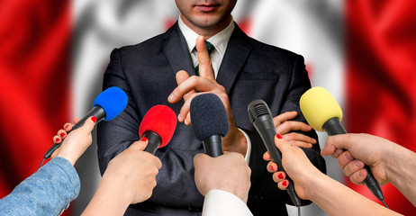 Canadian candidate speaks to reporters - journalism concept