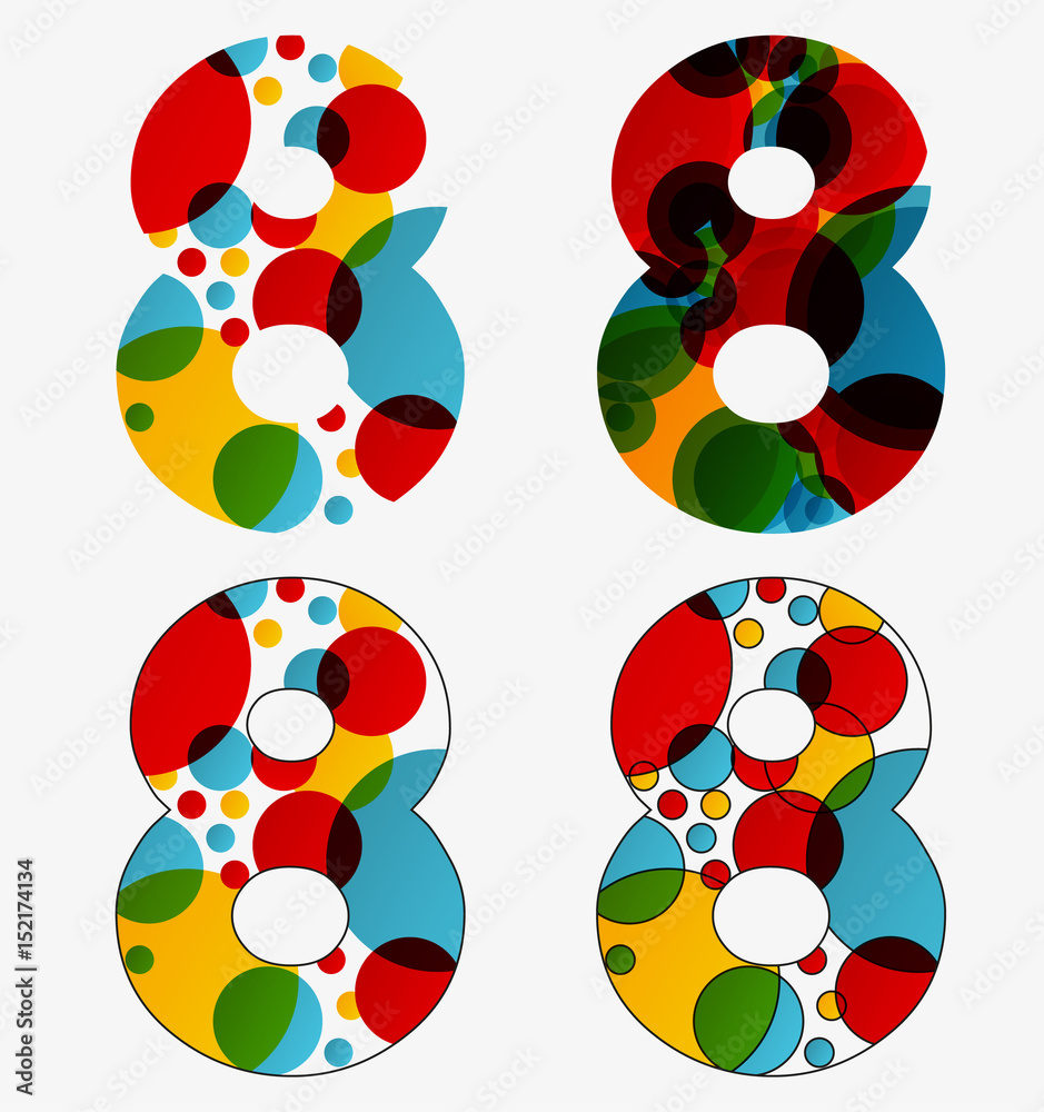 Fototapete set of 4 isolated abstract lava lamp styled number eight - 8, first simple, second multiplied, third