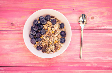 healthy breakfast, muesli with blueberry