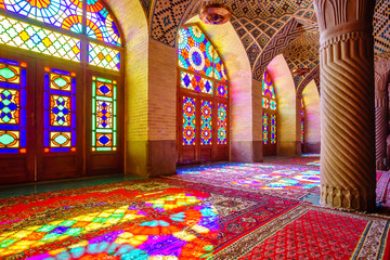Fototapeta na wymiar Colorful Nasir al-Mulk Mosque in Shiraz, Iran
