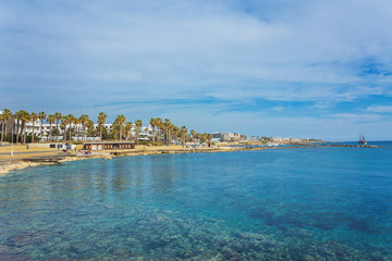 Fototapeta na wymiar View of embankment at Paphos Harbour, Cyprus