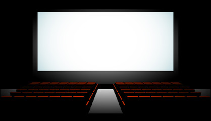 Cinema auditorium with screen and seats,illustration.