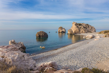 Seascape with Petra tou Romiou in Pafos, Cyprus.