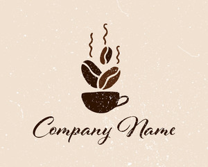Coffee shop logo template, natural abstract coffee cup with steam, coffee house emblem, creative cafe logotype, modern trendy symbol design vector illustration