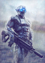 Military Cyborg. 3D illustration - obrazy, fototapety, plakaty