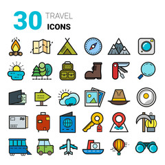 Tourism and travel icons. Line stickers