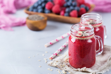 Healthy mixed smoothie for breakfast with berries, blueberry, raspberry