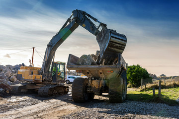 action sur le chantier en grand angle