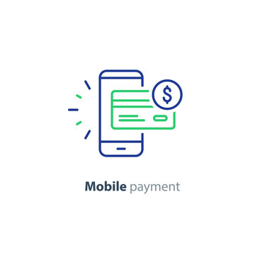 Smartphone payment technology, financial concept, line icon