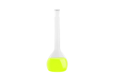 Test-tube with light green liquid, isolated on white background. Medicine, Chemistry. Horizontal frame