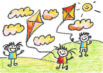 Obraz na płótnie Canvas Kids drawing Children education, school, kindergarten Play Study Learn Boys and Girls