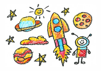 Kids drawing Space Children education, school, kindergarten Play Study Learn Boys and Girls