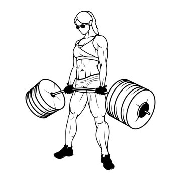 Papier Peint photo Lavable Gym exercise, barbell workout or black woman  doing muscle strength training, fitness or bodybuilding. Strong girl,  health lifestyle or powerlifting sports athlete, person or bodybuilder  weightlifting 