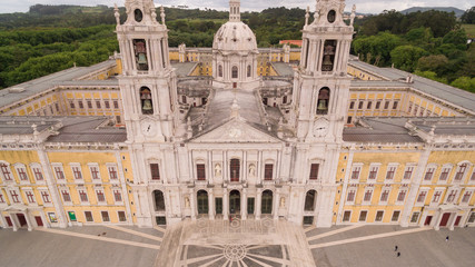 Fototapeta premium Main facade of the royal palace in Mafra, Portugal, May 10, 2017. Aerial view.