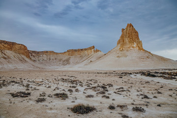 Peaked rocks in the canyon of Boszhira, chines Plateau Ustyurt, Kazakhstan