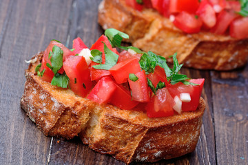 Bruschetta with tomatoes garlic and parsley