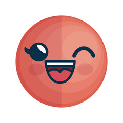 happy cartoon face icon over white background. colorful design. vector illustration