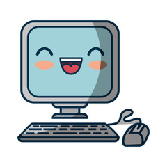 kawaii computer icon over white background. colorful design. vector illustration