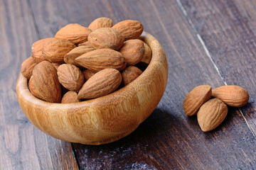 Almonds in a bamboo bowl