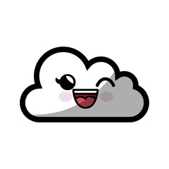 kawaii cloud icon over white background. colorful design. vector illustration